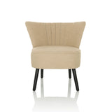 Beige Lounge stoel MANISO met gestructureerde stofbekleding en vier zwarte poten van hjh LIVING – 360-gradenweergave (vooraanzicht 0°)