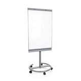 Zilverkleurig Whiteboard MULTIBOARD op een verrijdbaar onderstel met wielen van hjh OFFICE – 360-gradenweergave (vooraanzicht 17°)