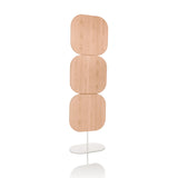 Beige Scheidingswand FLEXMIUT W met drie vierkante elementen en een witte voet van hjh OFFICE – 360-gradenweergave (vooraanzicht 13°)