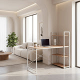 Bureau Easy Up3 in wit en eiken met geïntegreerd rek en laptop op het werkblad van hjh LIVING