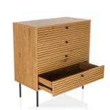 Commode LINNO K in eiken met vier laden, één open lade en zwarte poten van hjh LIVING