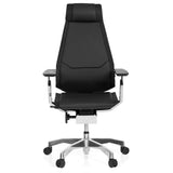 Zwarte High end bureaustoel GENIDIA PRO van leer met armleuningen en vijfpuntig onderstel met wieltjes van hjh OFFICE – 360-gradenweergave (vooraanzicht 0°)