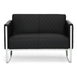 Zwarte ARUBA STEP lounge bank als tweezitter met ruitstiksel en metalen onderstel van hjh OFFICE – 360-gradenweergave (vooraanzicht 0°)