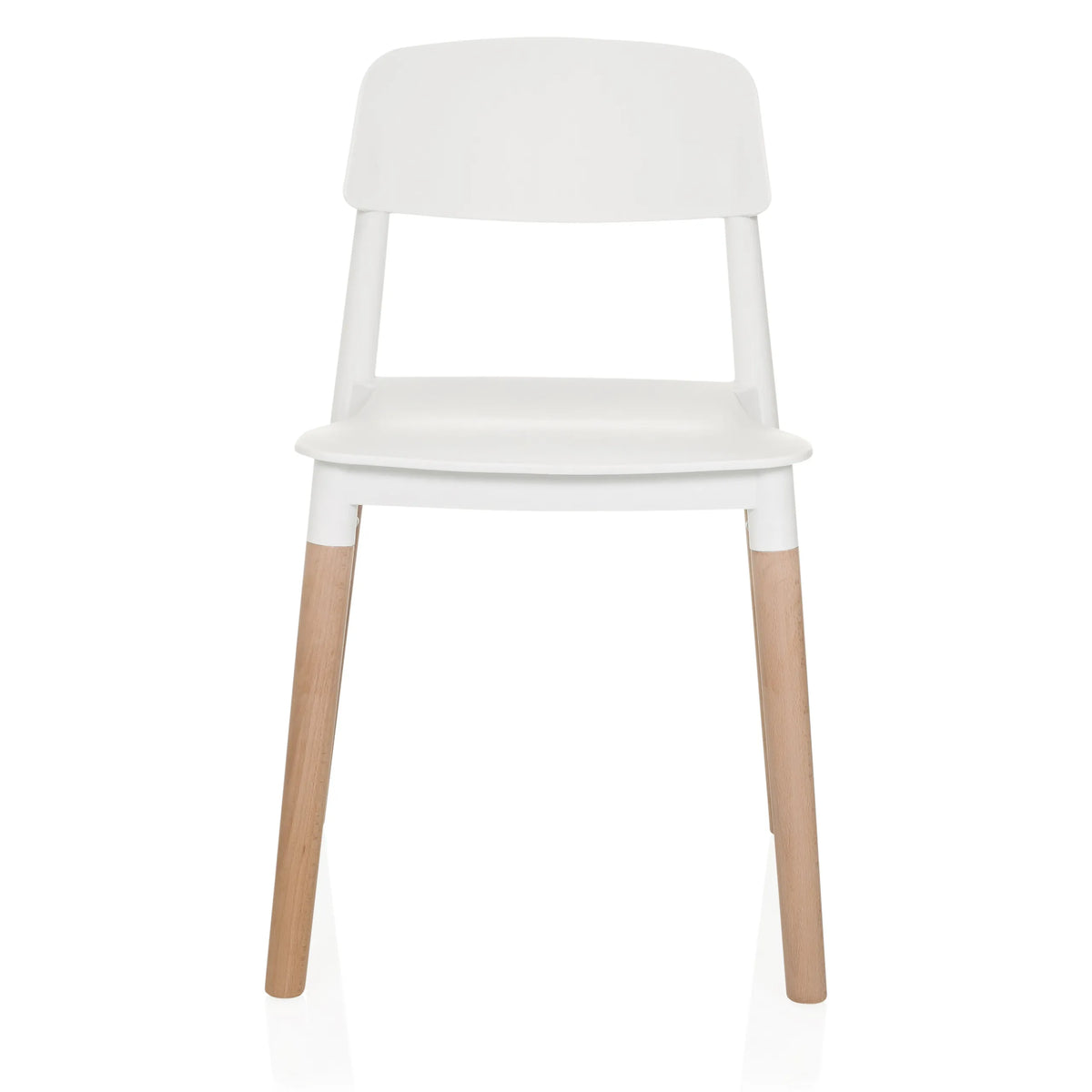 Witte vierpotige stoel SCANDI E met houten poten van hjh LIVING – 360-gradenweergave (vooraanzicht 0°)