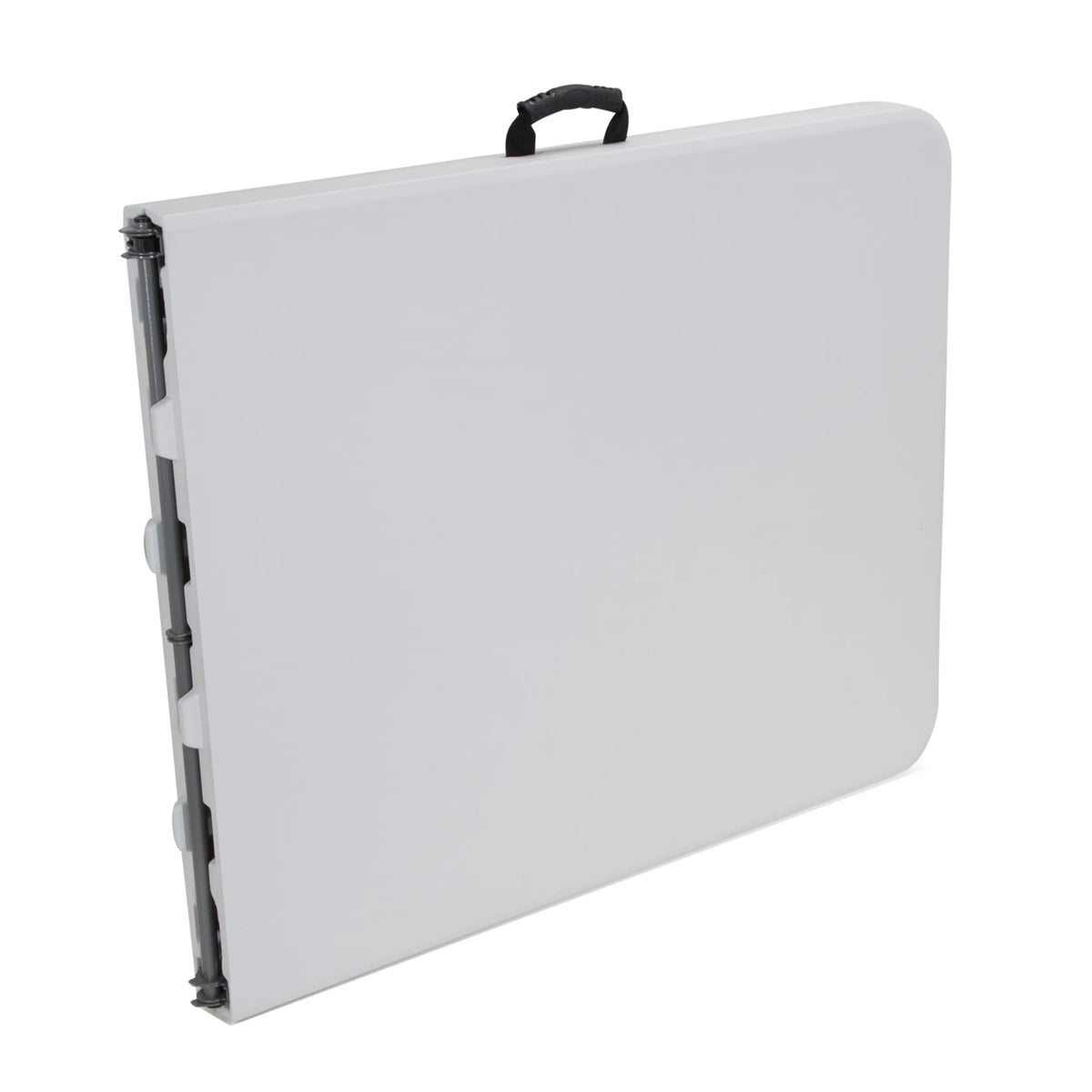 Ingeklapte klaptafel EASY UP MULTI II in het wit met afmetingen 152 x 70 cm en draaghendel van hjh OFFICE