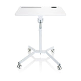 Wit Zit- Sta bureau STAND VM-SU I met in hoogte verstelbare poot en vijfpuntig onderstel met wielen van hjh OFFICE – 360-gradenweergave (vooraanzicht 0°)