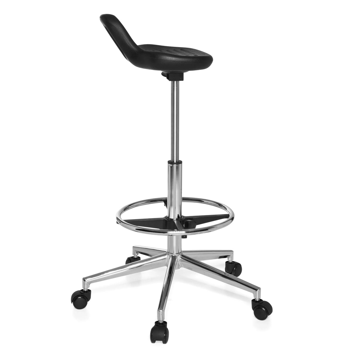 Zwarte Draaikruk TOP WORK 03 met voetring en vijfpoot met zwenkwielen van hjh OFFICE – 360-gradenweergave (zijaanzicht 100°)