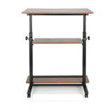 Zwart walnoothouten Zit- Sta bureau WORKSTATION II met twee legplanken en zwenkwielen van hjh OFFICE – 360-gradenweergave (vooraanzicht 0°)