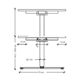 Maßzeichnung des höhenverstellbaren Schreibtischs XDSM 22 S mit einer Höhe von 63,5 bis 128,5 cm von hjh OFFICE PRO