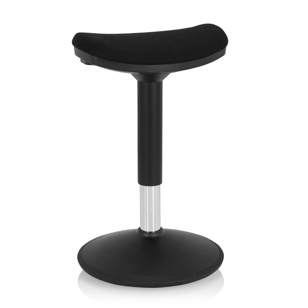 Zwarte stahulp BALANCE SIT I B met gebogen zitting en ronde voet van hjh OFFICE – 360-gradenweergave (vooraanzicht 20°)