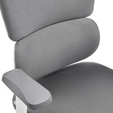 Grijze stoffen bekleding en armleuning van de professionele bureaustoel Ergomy WF 2 met een wit frame van hjh OFFICE