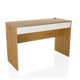 Bureau BERGA in eiken en wit met twee laden en kabeldoorvoer van hjh LIVING – 360-gradenweergave (schuin vooraanzicht 30°)