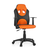 Zwart-oranje Kinder bureaustoel KID GAME AL met netrugleuning en vijfpoot met wieltjes van hjh OFFICE – 360-gradenweergave (vooraanzicht 20°)