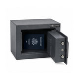 Openstaande kluis Safe Compact Mini in antraciet met daarin een paspoort van hjh OFFICE