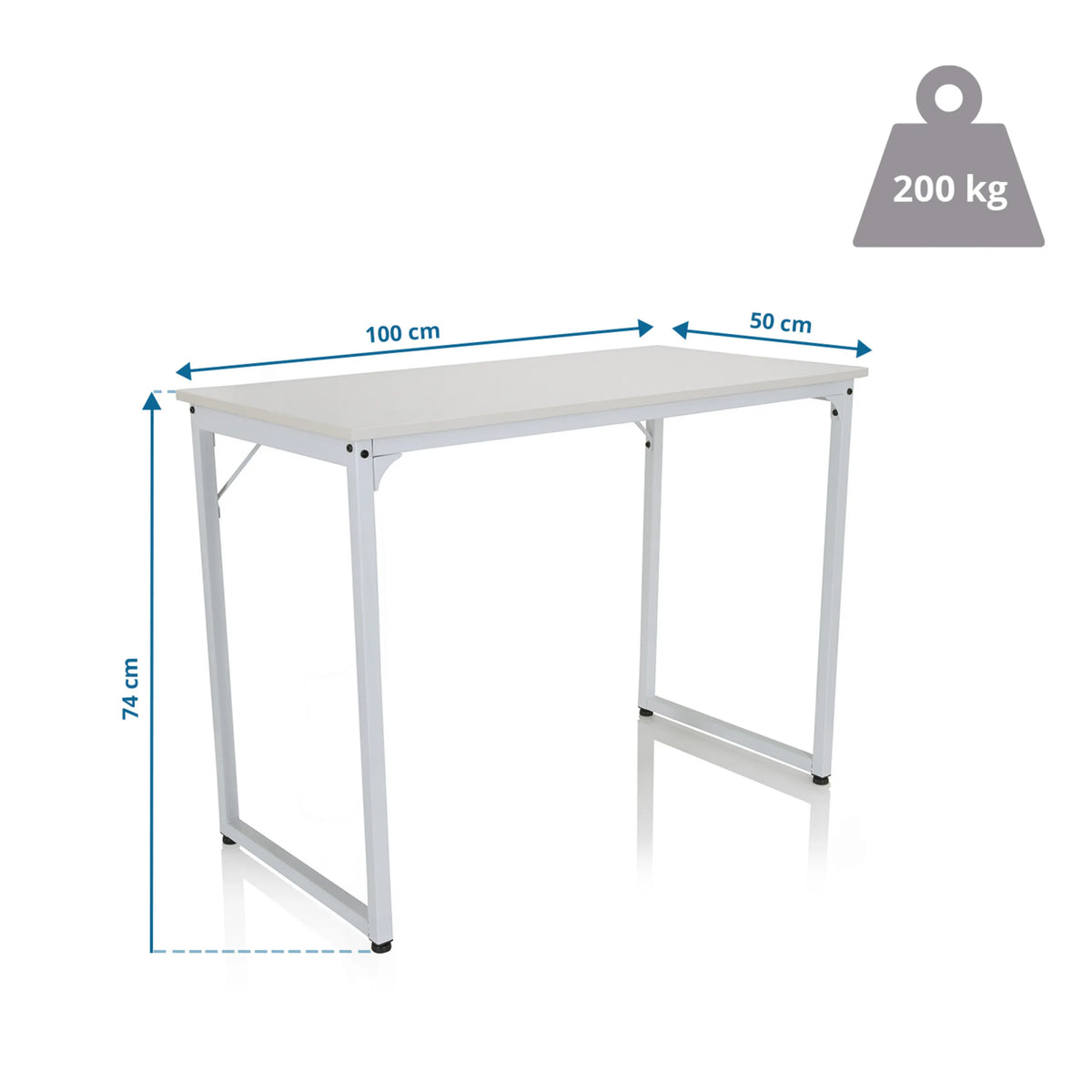 Maattekening van het Bureau WORKSPACE I met 100 × 50 cm en 200 kg draagvermogen van hjh OFFICE