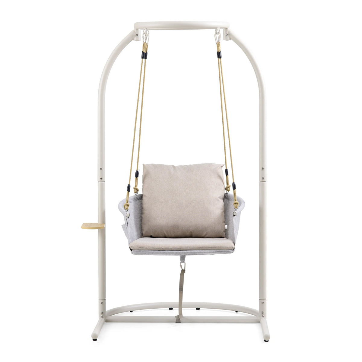Beige Hangstoel Skylo met frame, zitkussen en geïntegreerde opbergruimte van hjh LIVING – 360-gradenweergave (vooraanzicht 0°)