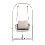 Beige Hangstoel Skylo met frame, zitkussen en geïntegreerde opbergruimte van hjh LIVING – 360-gradenweergave (vooraanzicht 0°)