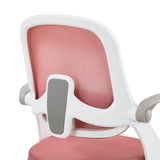Achterkant van de roze netrugleuning met wit frame van de Kiddy Smart Step kinder bureaustoel van hjh OFFICE