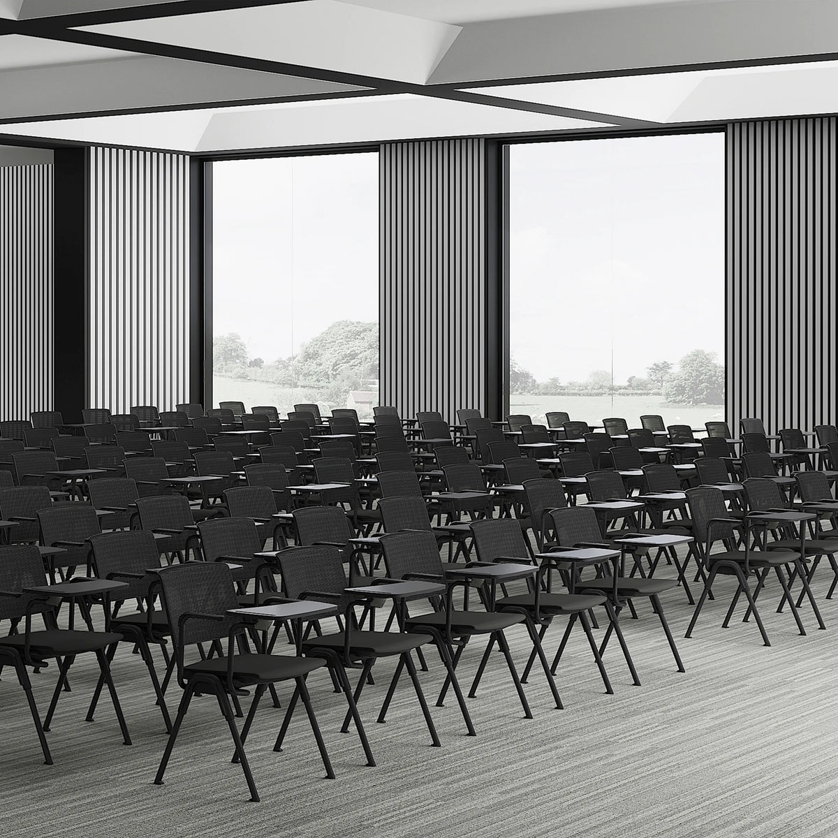 MEET WA klemborden in het zwart op een rij conferentiestoelen van hjh OFFICE