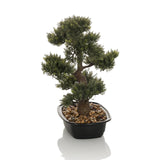 Groene Kunstplant BONSAI in de vorm van een bonsai in een zwarte pot met kiezels van hjh OFFICE – 360-gradenweergave (vooraanzicht 0°)