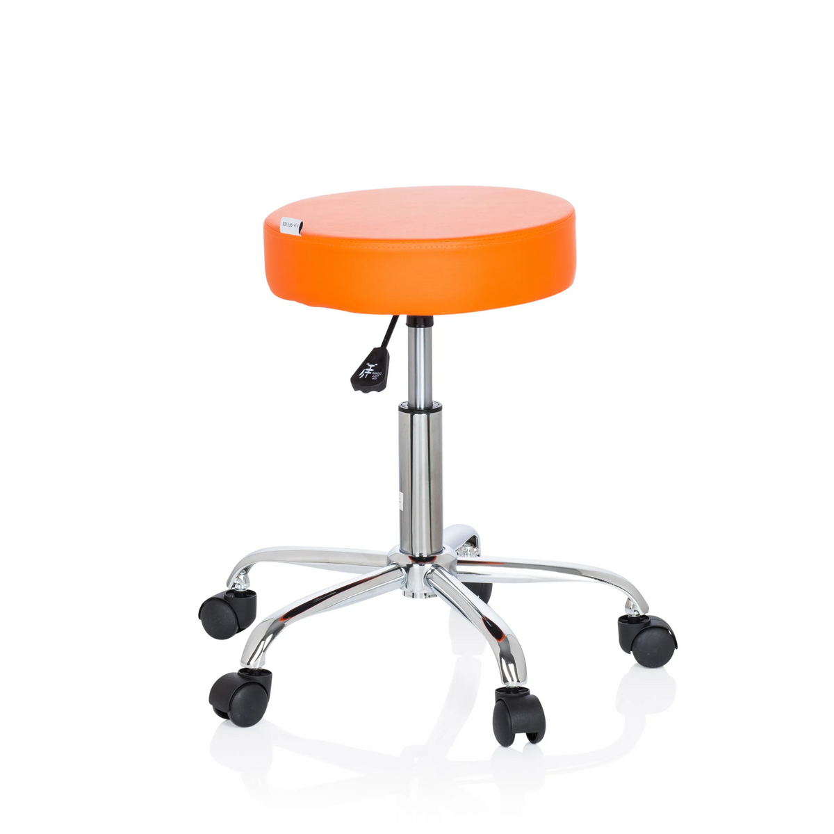 Oranje Draaikruk OPERATOR II met gasveer en vijfster-onderstel met wieltjes van hjh OFFICE – 360-gradenweergave (schuin vooraanzicht 60°)