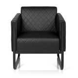 Zwarte gestoffeerde fauteuil ARUBA BLACK met ruitstiksel en slee-onderstel van hjh OFFICE – 360-gradenweergave (vooraanzicht 0°)