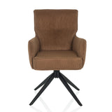 Bruine gestoffeerde stoel TARUGO met corduroy bekleding en zwart vierstervormig onderstel van hjh LIVING – 360-gradenweergave (vooraanzicht 0°)