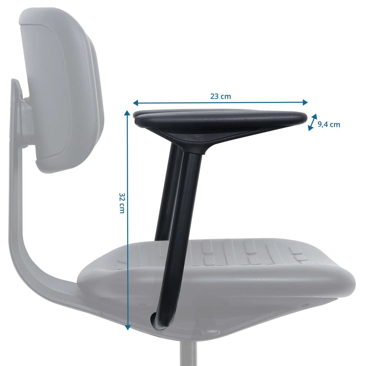 Maattekening van de Armleuning TOP WORK B - A met 23 cm breedte en 32 cm hoogte van hjh OFFICE