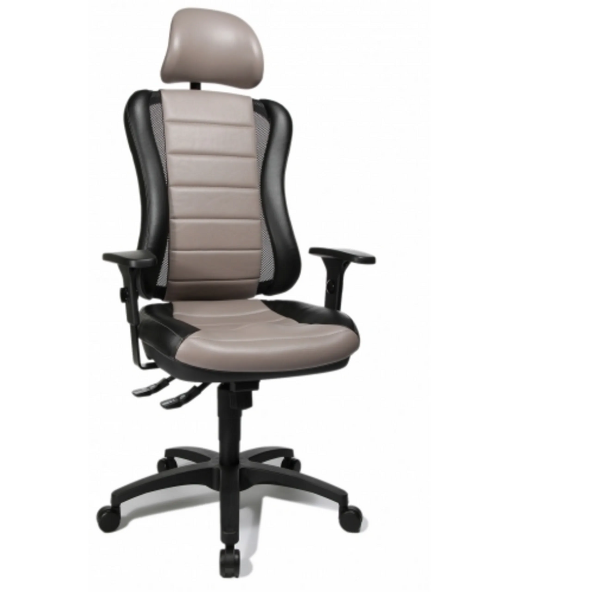 Grijze professionele bureaustoel HEAD POINT RS met zwart frame en hoofdsteun van Topstar