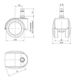 Technische tekening van de bureaustoelwielen 5x ROLO EASY 10mm/50mm met een diameter van 50 mm van hjh OFFICE