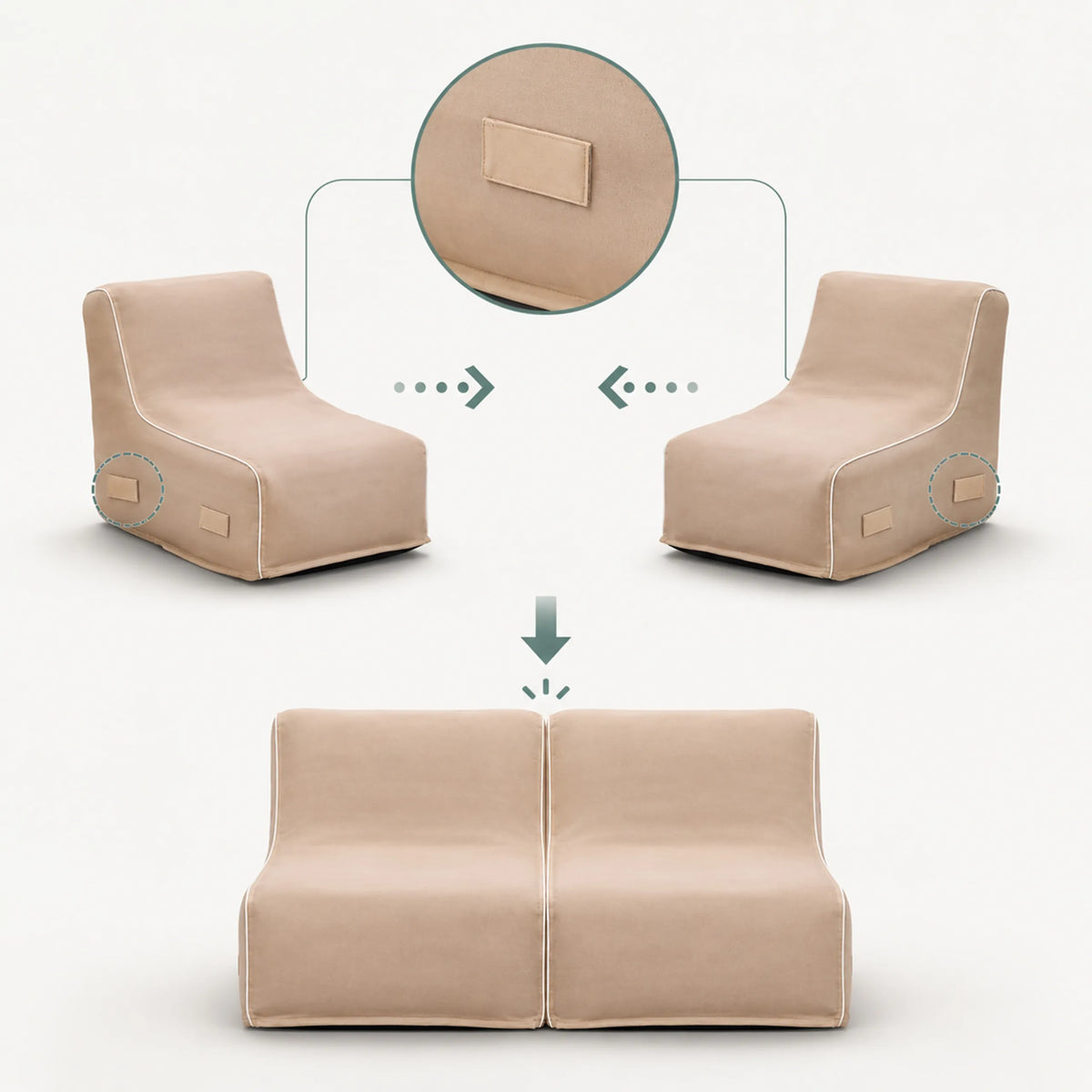 Klittenband voor het verbinden van twee beige Luchtbanken Sitzolo Air van hjh LIVING