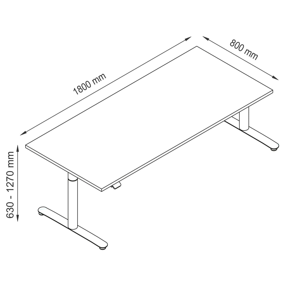 Technische tekening van het XDLR 19 S bureau van 180 x 80 cm van hjh OFFICE PRO