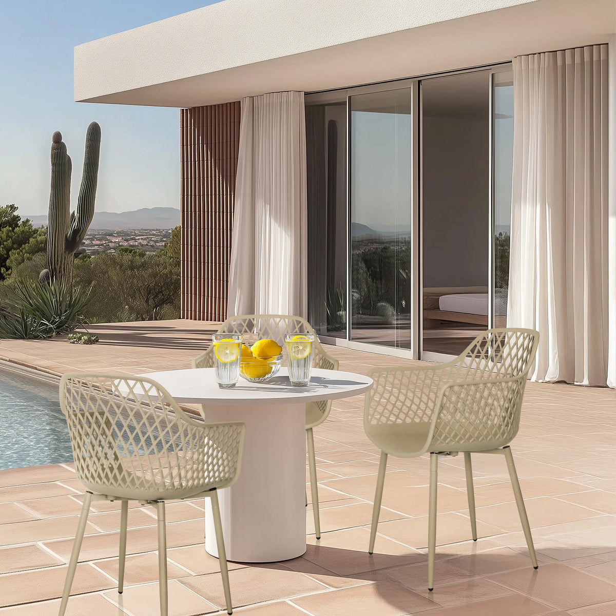 Outdoor stoel BEGIO L in beige met netstructuur-rugleuning en armleuningen van hjh LIVING