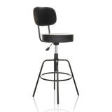 Zwarte Barkruk DISC HIGH met rugleuning en ronde voetring van hjh OFFICE – 360-gradenweergave (schuin vooraanzicht 45°)