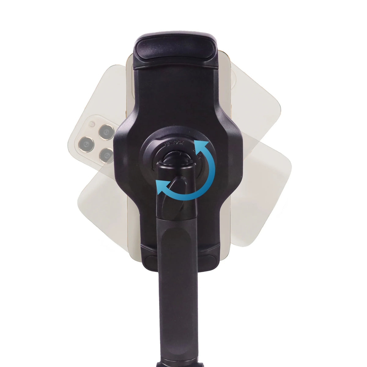 Kogelgewricht met blauwe rotatiepijl van de FLEXMOBI III houder voor mobiele telefoon & tablet in zwart van hjh OFFICE
