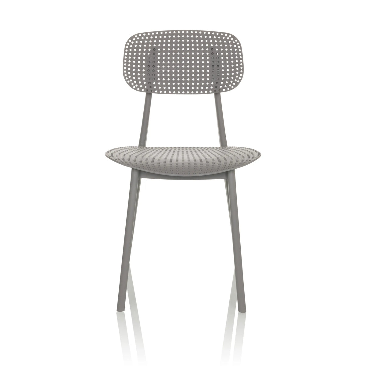 Grijze Outdoor stoel ARTIFO HOL met geperforeerde rugleuning en zitting van hjh OFFICE – 360-gradenweergave (vooraanzicht 0°)