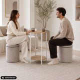 Beistelltisch Nestup 1 in Weiß und Eiche mit integriertem gepolstertem Hocker von hjh LIVING (KI-generiertes Bild)