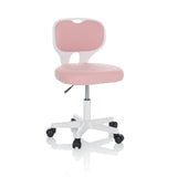 Roze Kinder bureaustoel KIDDY TOP W met wit frame en vijfsterrenvoet met zwenkwielen van hjh OFFICE – 360-gradenweergave (vooraanzicht 15°)