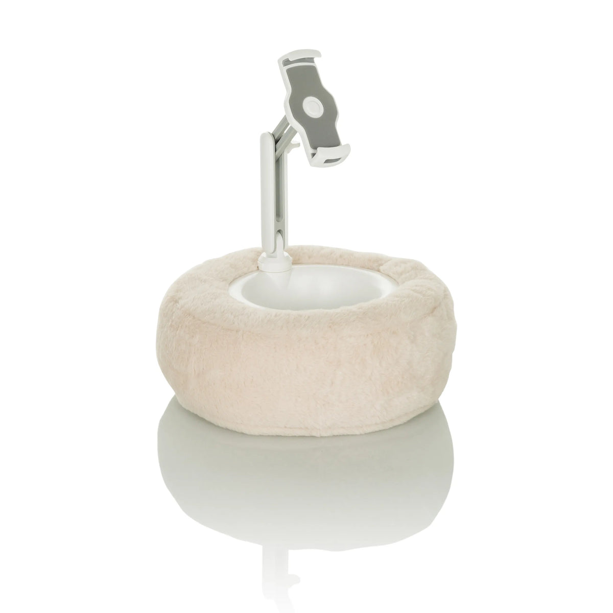 Beige houder voor mobiele telefoon & tablet COMFILAP II met pluche ringkussen van hjh OFFICE – 360-gradenweergave (zijaanzicht 72°)