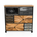 Dressoir CONTINENTO XL van hout en metaal met diverse lades en een glazen front van hjh LIVING