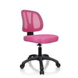 Roze Kinder bureaustoel KID YU 200 met netrugleuning en zwart vijfpootkruis met wieltjes van hjh OFFICE – 360-gradenweergave (schuin vooraanzicht 45°)