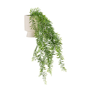 Hangplant Filix in het groen met een crème-witte, geribbelde buitenpot van hjh OFFICE
