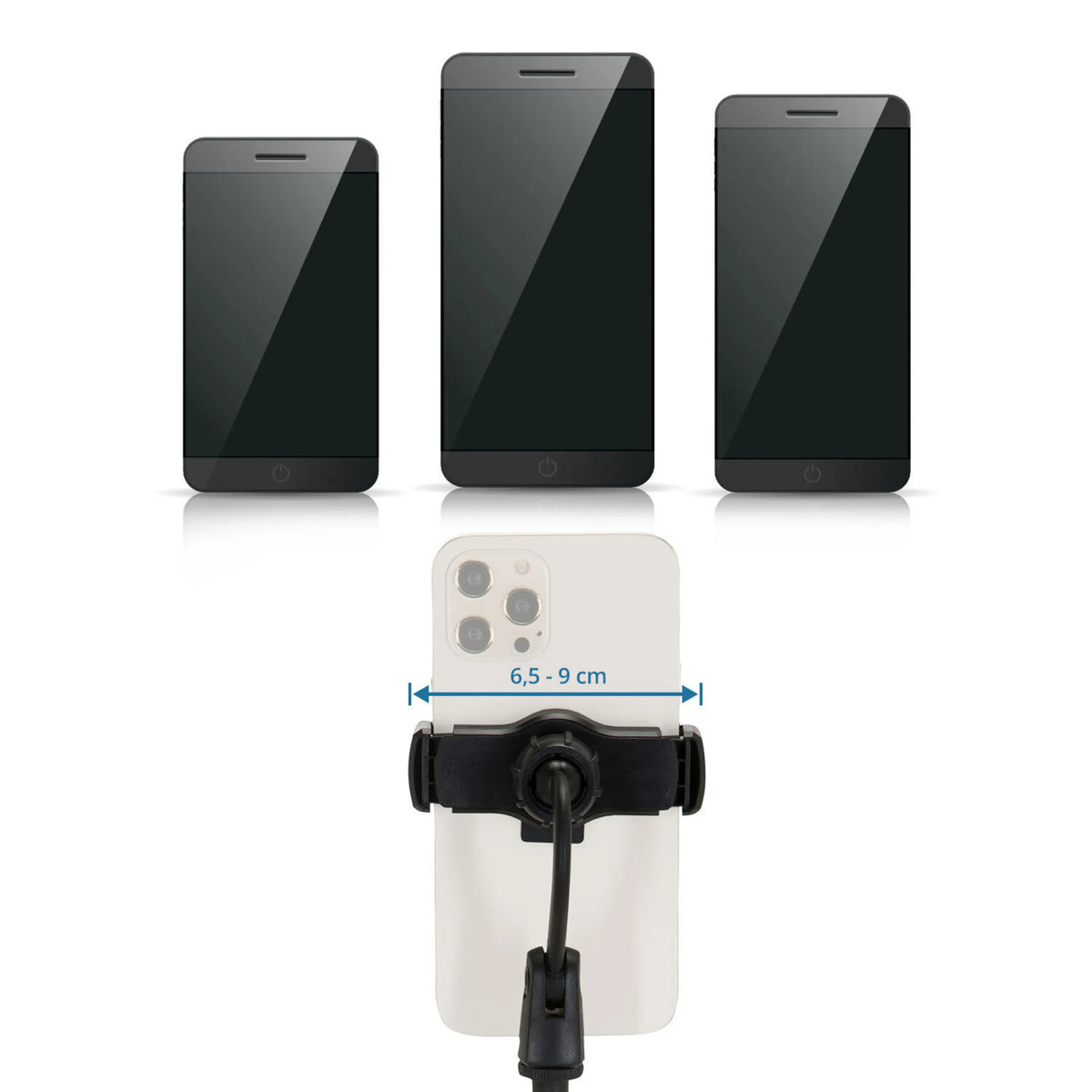 Verstelbare breedte van 6,5 - 9 cm van de FLEXMOBI II houder voor mobiele telefoon & tablet van hjh OFFICE