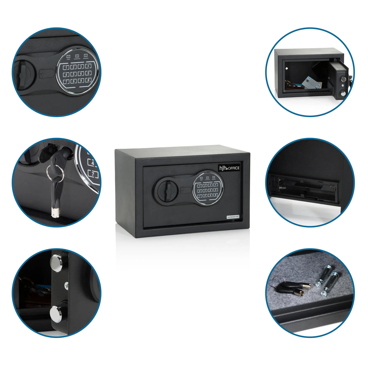 Zwarte kluis SAFE COMPACT III met cijferslot, sleutels en montageaccessoires van hjh OFFICE