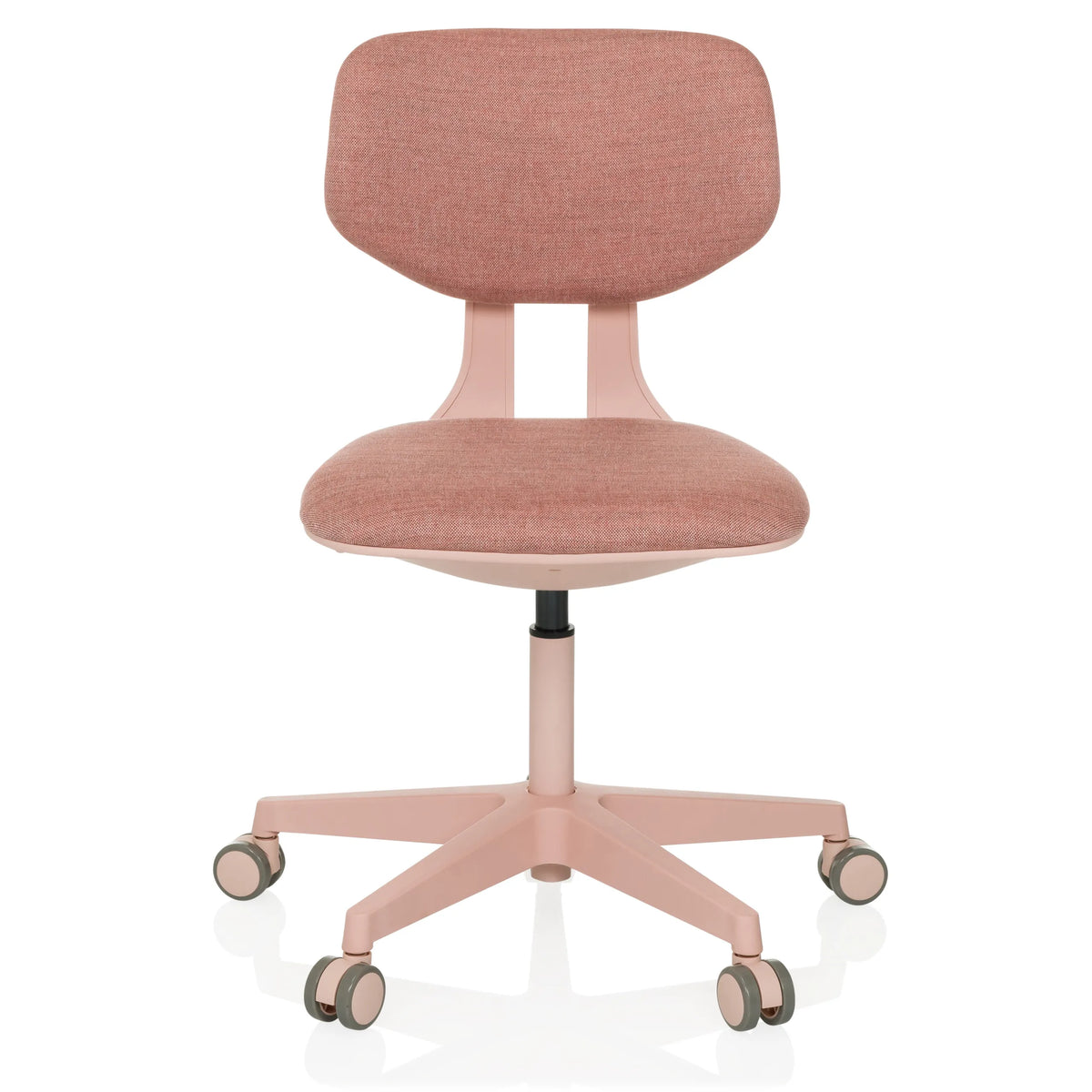 Roze Kinder bureaustoel KID COLORE met gevoerde vlakken en vijfpoot met wieltjes van hjh OFFICE – 360-gradenweergave (vooraanzicht 0°)
