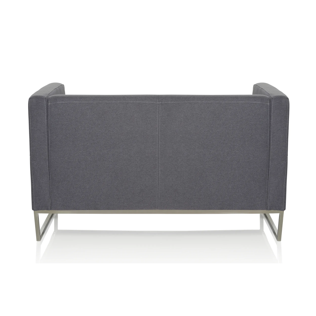 Donkergrijze lounge bank BARBADOS als tweezitter met metalen frame van hjh OFFICE – 360-gradenweergave (schuin achteraanzicht 240°)