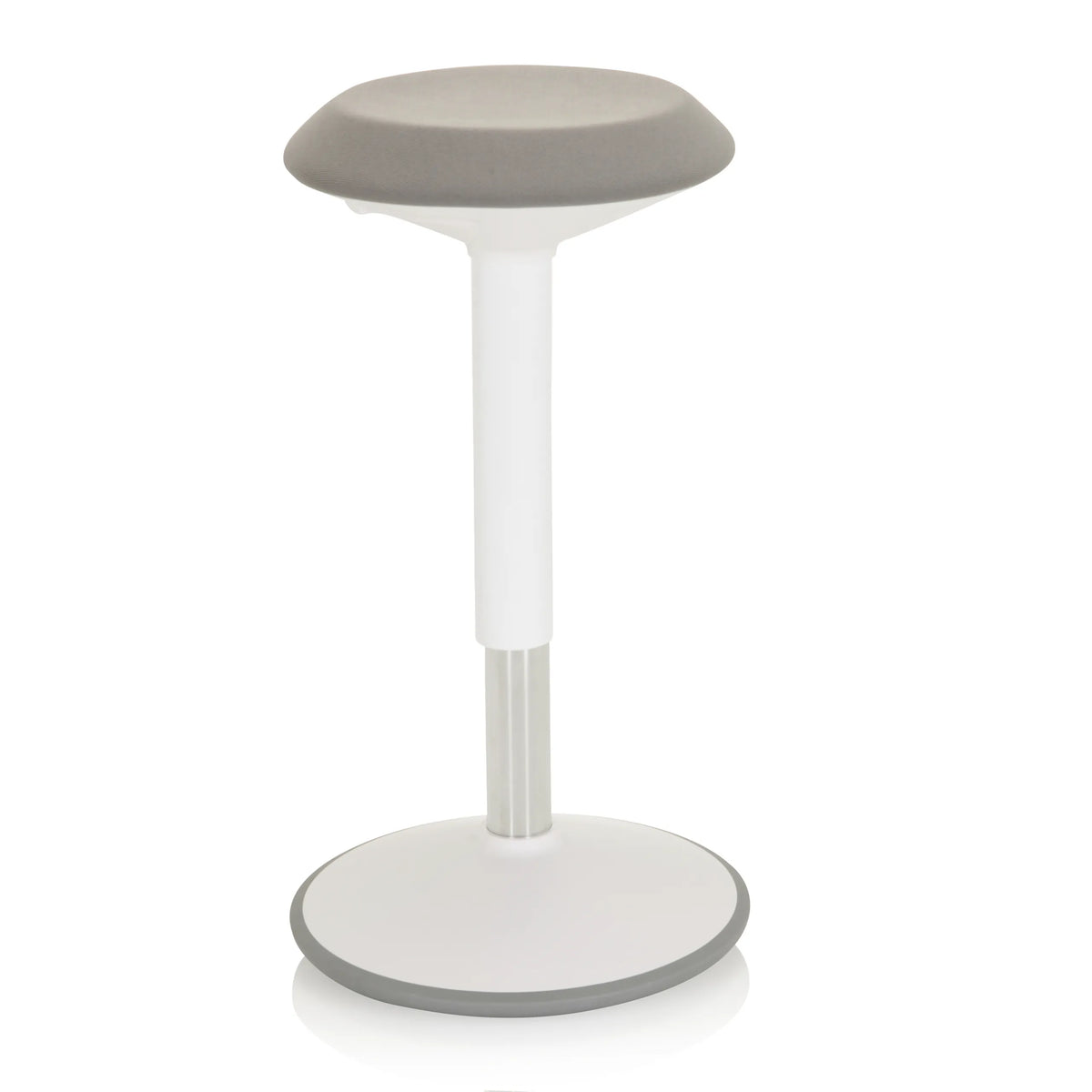 Witte stahulp BALANCE SIT III W met grijze zitting en ronde voet van hjh OFFICE – 360-gradenweergave (vooraanzicht 20°)