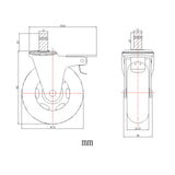 Technische tekening van een bureaustoelwiel 5x ROLO SKATE CT 11mm/75mm met een diameter van 75 mm van hjh OFFICE