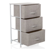 Grijze commode FOLDRESS M met drie stoffen lades en wit metalen frame van hjh LIVING