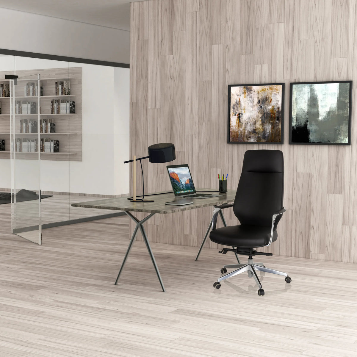 Professionele directiestoel VELVET in zwart met een hoge rugleuning en zwenkwielen van hjh OFFICE